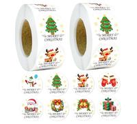 1000pcs Merry Christmas Adesivi da 1 pollice rotondi di Natale con 8 motivi diversi per le box buste artigianato per le vacanze