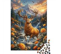 1000pcs Mini Puzzle per Famiglia Cervo Montagna Fiore Cartone | 38 x 26 cm Decorazione domestica Taglio preciso Regalo Amico Relax