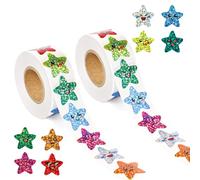 1000pz Adesivi Stella Sorridente, 25mm Adesivi Stella Glitterata 8 Design Autoadesivi Adesivi Stella Felice per Scuola Classe Insegnanti Bambini Ricompensa Comportamento