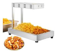 1000W Scaldavivande professionale patatine fritte in acciaio inox con lampada riscaldante, vassoio raccogligocce, design igienico, ideale per ristorante, buffet, snack bar