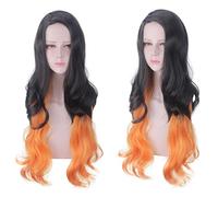 100cm Kimetsu no Yaiba Kamado Nezuko Black Orange Ombre Wig Cosplay Costume Synthetic Long Wavy Halloween Hair
