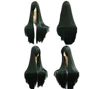 100cm Pluto Meiou Setsuna Cosplay Wigs Dark Green Long Straight Heat Resistant Synthetic Hair Perucas + Wig Cap
