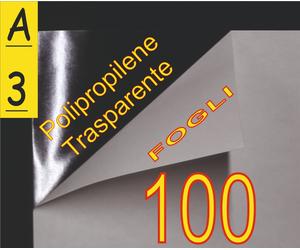100ff A3 AUTOADESIVI TRASPARENTE SU STAMPA LASER X VETROFANIE STICKERS 60MY+135G