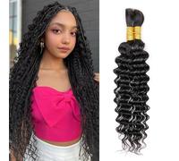 100g 26 Inch Human Braiding Hair Deep Wave Bulk Human Hair for Braiding 2 Bundles/Pack No Weft Human Deep Curly Braiding Hair for Boho Braids Brazilian Virgin Human Hair Extensions Natural Color