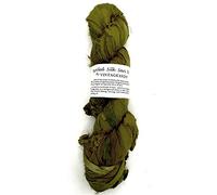 100g Riciclato filato di seta di seta di Sari, gioielli che fanno il taglio - verde di oliva