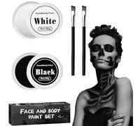 100g Trucco Halloween Bianco e Nero 2 Pezzi, Nero Bianco Viso Pittura, Trucco Bianco Nero Per Viso, con 2 pennello, Per Halloween, Martedì Grasso o Feste In Maschera