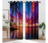 100L x 214A cm Rosa Tende Camera da Letto con Occhielli, Tropicale Isola Foglie di palma Tema Poliestere Tende Oscuranti per Salotto Camera dei Bambini Decorare 2 Pannelli