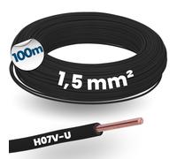 100m Kalitec H07V-U 1,5 mm2 Nero PVC Singolo Starr Har Litze Monofilo
