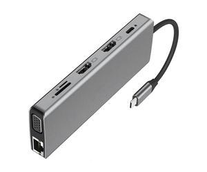(100M) Small USB C Hubs With RJ45 Port Two Full Resolution Video Output HDTV Display USB A And Fast Power For Premium Laptop Multicolor