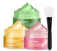 100ml×3 Maschere Argilla Viso per la Pulizia Profonda, Maschera per fango dal Avocado, Rose e Curcuma, Maschere per il Viso Purificante, Controllo dell'olio e perfezionamento dei pori