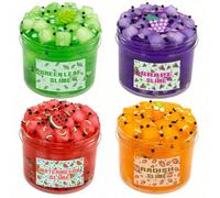 100ml Nuovo set di giocattoli slime trasparenti a forma di frutta, con colori rosso anguria, viola uva e giallo ape, inclusi slime di anguria, uva, pesca e fragola in bottiglia, metodo non appiccicoso