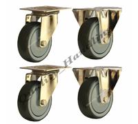 100mm Acciaio Inox Gomma Fisso E Girevole Rotelle 80kg, Resistente - Set Di 4