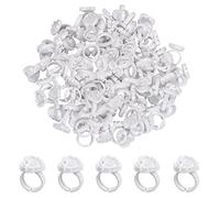 100pcs Anelli per Colla Extension Ciglia, Titolare Colla Anelli, Supporto per colla Monouso in Plastica, Anelli per Pigmenti, Tazze per Anelli Usa e Getta per Trucco, Tatuaggi, Sopracciglia (Blanco)