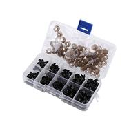 100Pcs Black Plastic Safety Eyes for Dolls Amigurumi 6-12mm | Screw Back Washers, 5 Sizes 20pcs Each, Glossy Resin Craft Eyes, Storage Box