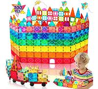 100PCS Costruzioni Magnetiche per Bambini con 2 Auto Giochi Bambini 3 4 Anni Magneti Blocchi Educativo Magnetic Tiles Giocattoli Regalo Bambini Bambina 5 6 7 8 Anni Ragazzi Compleanno Natale Epifania