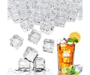 100Pcs Cubetti Riutilizzabili, 20mm Cubetti Ghiaccio Artificiale Cubetti di Ghiaccio Finti in Acrilico Trasparente per Puntelli da Bar Contro Decorazione Fotografia Bevande