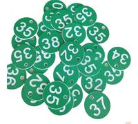 100Pcs Number Tags 10-100 Engraved Signs Small Round Labels Per Uffici(Green)