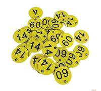 100Pcs Number Tags 10-100 Engraved Signs Small Round Labels(Yellow)