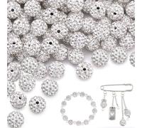 100PCS Perline Braccialetti 100mm Glitterate Pave Disco Ball Beads,Strass Perline Crystal,Perlines di Strass da Infilare Hobby Creativi Adulti per Realizzare Collane, Bracciali, Orecchini (Argento)