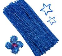 100Pcs Scovolini Colorati Per Lavoretti,Glitter Steli di Ciniglia Scovolini,Glitter Bastoncini Decorativi in Tinsel Ciniglia,Per Decorazioni Natalizie Artigianali Creative DIY,30cm × 6mm,Blu