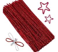 100Pcs Scovolini Colorati Per Lavoretti,Glitter Steli di Ciniglia Scovolini,Glitter Bastoncini Decorativi in Tinsel Ciniglia,Per Decorazioni Natalizie Artigianali Creative DIY,30cm × 6mm,Rosso
