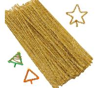 100Pcs Scovolini Colorati Per Lavoretti,Glitter Steli di Ciniglia Scovolini,Glitter Bastoncini Decorativi in Tinsel Ciniglia,Per Decorazioni Natalizie Artigianali Creative DIY,30cm × 6mm,Giallo