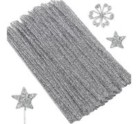 100Pcs Scovolini Colorati Per Lavoretti,Glitter Steli di Ciniglia Scovolini,Glitter Bastoncini Decorativi in Tinsel Ciniglia,Per Decorazioni Natalizie Artigianali Creative DIY,30cm × 6mm,Argento