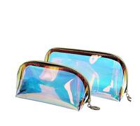 100Pcs Transparent Holographic PVC Cosmetic Zipper Bags Waterproof Travel Plastic Laser Ladies Makeup Pouch(18x10x7.5cm)