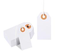 100pz Cartellini con Cordino, Etichette Regalo Bianche 7x3,5cm Etichette Vuote con Corda Elastica Attaccata Etichette Appese Scrivibili per Compleanno Matrimonio Arte Imballaggio Artigianale