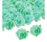 100pz fiori di rosa artificiali, teste di rose finte di seta da 1,2", verde lago