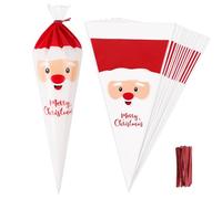 100pz Sacchetti Biscotti Natale Babbo Natale, Buste Sacchetti Natalizi Plastica a Cono per Regalo Natale Alimenti Dolci Pensieri Caramelle