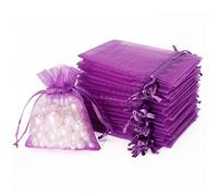 100pz Sacchetti Regalo in Organza 7x9cm Borse Organza con Coulisse, per Matrimonio Festa Favore, Caramella, Gioielli (Viola)