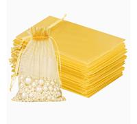 100pz Sacchetti Regalo in Organza Grandi 13x18cm Borse Organza con Coulisse, per Matrimonio Festa Favore, Caramella, Gioielli (Oro)