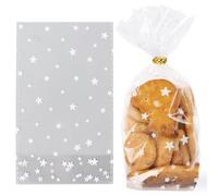100pz Sacchetti Trasparenti Plastica Biscotti Natale, Buste Sacchetti Regalo Natale per Alimenti Dolci Natalizi Pensieri Caramelle
