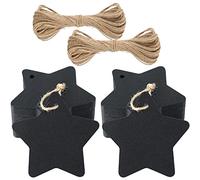 100pz Tag Regalo Etichette Regalo in Carta Kraft Forma a Stella per Natale/Compleanno, Artigianato, Bagaglio, con 30M Spago di Iuta (Nero)