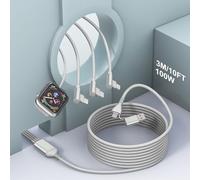 100W Cavo Ricarica Apple Watch per iWatch e iPhone 15 - Angolo 90°, 4 in 2 USB C Cavo Apple Watch per iWatch, iPhone, MacBook, iPad e Altre Apparecchiature Elettroniche Carica Apple Watch Portatile