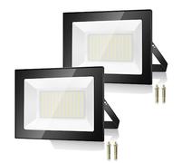 100W Faretto LED da Esterno 2 Pezzi, Faro LED da Esterno 10000LM 7000K Faretti LED, 144 Chips IP67 Impermeabile Super Luminoso Bianco Freddo Luce di Sicurezza per Giardino, Cortile, Terrazza, Patio