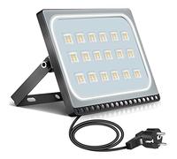 100W Proiettore LED Esterno Floodlight Faretto, Papasbox Super luminos 10000Lumens Luce di Sicurezza,Bianco Caldo 3000K, Spina Europea, Faro Impermeabile IP67 per Giardino Cortile Garage Piazza