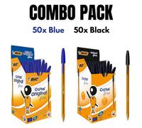 100X BIC Cristal Penne Blu E Nere Con Punta Da 0,8Mm Scrittura Fluida E Durevole