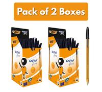 100x BIC Originale Cristal Penne a Sfera Inchiostro Nero 0.8mm Punta Fine Liscio