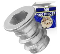 100x Boccole Filettate per Legno M6x13 mm per Collegamento di Elementi