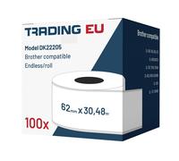 100x Etichetta comp. con Brother DK22205 62 mm x 30,48m continua +1x supporto ri