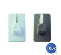 100x Gancio Plastica Adesivo Per Bris-Bris Marrone - Cm 2,8X1,6