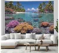100x153cm Arazzo isole della barriera corallina Camera Tappezzerie zone costiere tropicali Arte muraria Giapponese Pittura, blu
