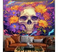 100X75Cm Arazzo Halloween Arazzo Da Parete Floreale Anime Telo Da Parete Teschio Di Halloween, Viola Scuro Arte Muraria Arazzi Per Soggiorno Camera Da Letto Dormitorio Decorazione