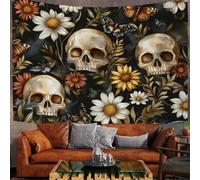 100X75Cm Arazzo Halloween Arazzo Da Parete Margherita Rococò Telo Da Parete Teschio Di Halloween, Oro Nero Arte Muraria Arazzi Per Soggiorno Camera Da Letto Dormitorio Decorazione