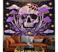 100X75Cm Arazzo Halloween Arazzo Da Parete Teschio Di Fungo Telo Da Parete Sole Cielo Stellato, Viola Arte Muraria Arazzi Per Soggiorno Camera Da Letto Dormitorio Decorazione