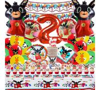 101 Pcs Bing Compleanno 2 Anni, Stoviglie esta Compleanno, Bing Decorazioni per la tavola del Compleanno del Coniglietto, Piatto Bandiera Tovagliolo Tazza Tovaglia per Feste di Compleanno Palloncini