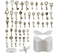 101 Pezzi Set Ciondoli Antichi Fai Da Te Vintage (50 Chiavi Decorative, 50 Ali Libellula, 1 Filo di Perline da 30 Metri) per Creazione Collane Chiavi Artigianali Gioielli