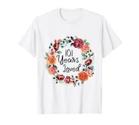 101 Years Loved 101th Birthday Floral Wreath Loved for Women Maglietta